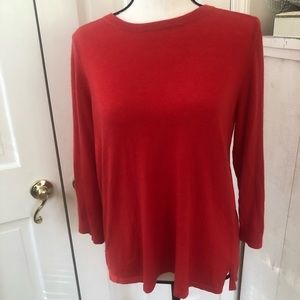 Red Ann Taylor sweater with buttons up the back.
